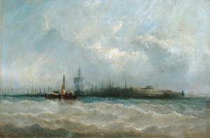 New York vanaf de haven met zicht op de Battery en Castle Garden, 1858 door Alfred Copestick