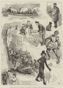 Amateur Toneel van de Royal Naval Artillery Volunteers, aan boord van HMS Rainbow, op de Theems door Alfred Courbould