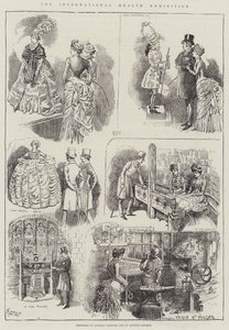 De Internationale Gezondheids Tentoonstelling, schetsen van antieke kostuums en van oud Londen door Alfred Courbould