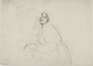 Zittende vrouw en schets van voorovergebogen figuur door Alfred Dehodencq