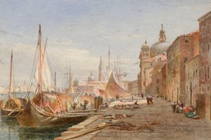 Aken aan een kade, Venetië door Alfred Edward Goodall