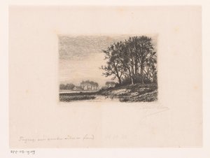 Landschap met bomen op een heuvel aan het water door Alfred Elsen