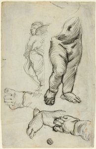 Schetsen van Putti (recto); Studie voor Ornament (verso) door Alfred George Stevens