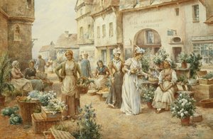 Een bloemenmarkt, Frankrijk, 1900