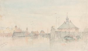 Haven, Hamburg vanaf de Elbe door Alfred Gomersal Vickers