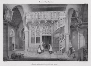 Gesneden houten doksaal van de Kapel van Notre Dame de Lambader, Plouvorn, Bretagne, Frankrijk door Alfred Guesdon
