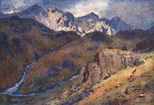 Lake District: Een vossenjacht, Hoofd van Eskdale en Scawfell door Alfred Heaton Cooper