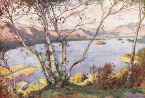Lake District: Derwentwater en Bassenthwaite Lake, vanaf High Lodore door Alfred Heaton Cooper