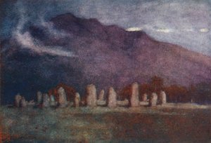 Lake District: Druidencirkel, nabij Keswick, maanlicht