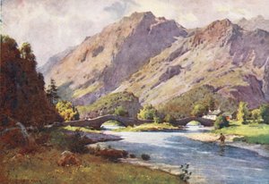 Lake District: Grange in Borrowdale, vroege ochtend door Alfred Heaton Cooper
