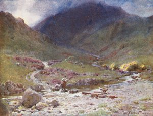 Lake District: Stapstenen, Far Easedale, Grasmere door Alfred Heaton Cooper