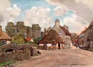 Dorp en kasteel van Nunney door Alfred Heaton Cooper