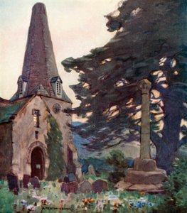 Porlock Kerk en Kruis (kleur litho)