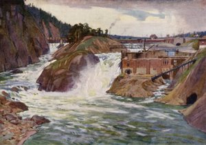 De Trollhattan-watervallen door Alfred Heaton Cooper