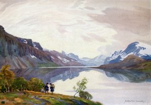 Uitzicht vanaf het toeristenstation, Saltoluokta, Lapland door Alfred Heaton Cooper