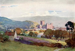 Wells, vanaf Milton Hill (kleur litho) door Alfred Heaton Cooper