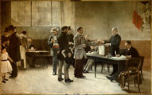 Algemeen kiesrecht Een stembureau in 1891