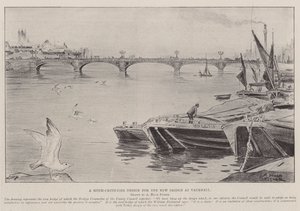Een veel bekritiseerd ontwerp voor de nieuwe brug bij Vauxhall door Alfred Hugh Fisher