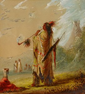 Een Shoshonee Indiaan rookt, ca. 1860s