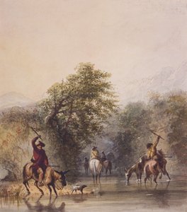 Een pad banen om aan Indianen te ontsnappen, ca. 1837 door Alfred Jacob Miller