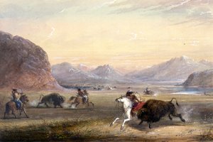 Bizons jagen, nabij Independence Rock door Alfred Jacob Miller