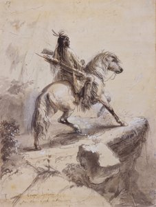 Crow Indiaan op Uitkijk, c.1837 door Alfred Jacob Miller