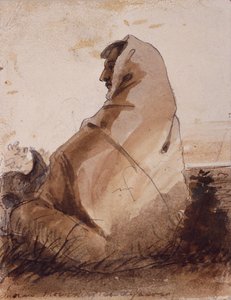 Indiaan rouwend bij een graf, gemarkeerd door een buffelschedel, c.1837