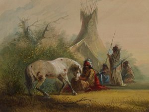 Shoshone-indiaan en zijn lievelingspaard door Alfred Jacob Miller