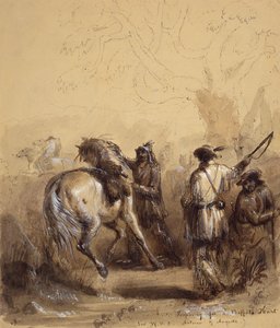 Sir W.D.S., Antoine en Auguste of Voorbereiding op een buffeljacht, ca. 1837 door Alfred Jacob Miller