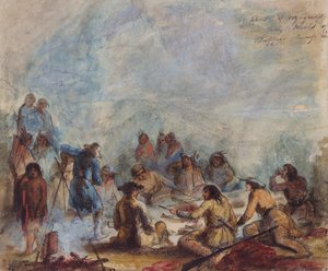 Zonsopgang, Trappers en Reizigers bij hun Maaltijd van Buffelrib, c.1837