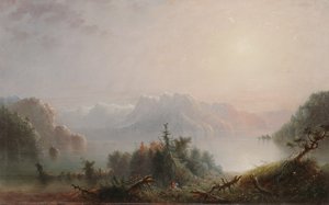Het meer breidt haar eenzame boezem uit naar de hemel, ca. 1850 door Alfred Jacob Miller