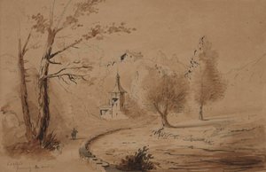 Gezicht op een landgoed door Alfred Jacob Miller