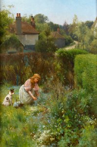 Wilde bloemen plukken in de heg, 1895 door Alfred, Jr. Glendening