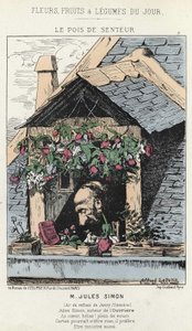 Le Peas de Fragreur: karikatuur over Jules Simon (1814 - 1896) - ill. van 12/01/187 in “Bloemen, Fruit en Groenten van de Dag” door Alfred Le Petit