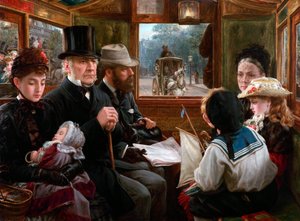 Een busrit naar Piccadilly Circus Mr Gladstone reist met gewone passagiers, 1885