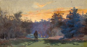 Jager in Zonsondergang Landschap