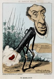 Le Bean rouge: karikatuur van Victor Schoelcher afgebeeld in de trein van Peter een boon (scheet) - ill. van 16/02/1871 in "Fleurs, Fruits et Vegetables du Jour"