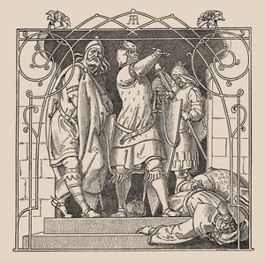 Die Nibelungen. Hoe ze de doden uit de hal gooiden, 1840-1841 door Alfred Rethel