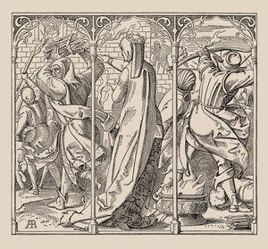 Die Nibelungen. Hoe de koningin opdracht gaf de hal plat te branden, 1840-1841 door Alfred Rethel