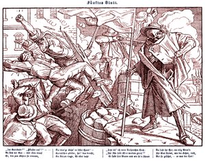 Totentanz 1848: De dood leidt revolutionaire burgers door Alfred Rethel