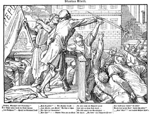 Totentanz 1848: De dood biedt het zwaard van gerechtigheid aan door Alfred Rethel