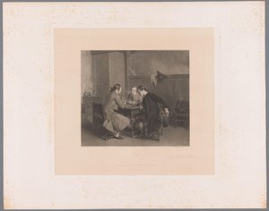 Interieur met drie rokende mannen aan een tafel