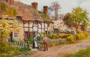 Cottages in Welford on Avon, Warwickshire door Alfred Robert Quinton