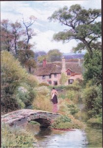 Voetbrug, nabij Porlock, Somerset, uit The Cottages and the Village Life of Rural England gepubliceerd door Dent & Sons Limited door Alfred Robert Quinton