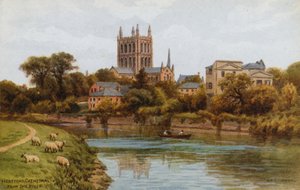 Hereford Cathedral, vanaf de rivier door Alfred Robert Quinton