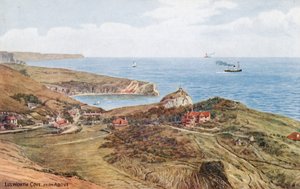 Lulworth Cove, van bovenaf (kleur litho)