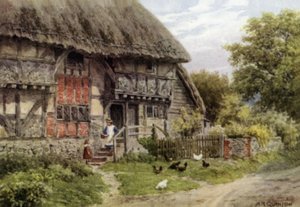 Oud huisje, Bignor, Sussex (kleur litho) door Alfred Robert Quinton
