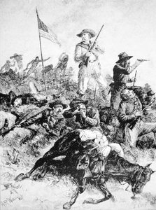 Illustratie van de Slag bij Little Bighorn, 25 juni door Alfred Rudolph (after) Waud