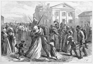 Afgezwaaide Gekleurde Vrijwilligers in Little Rock, Arkansas, uit Harpers Weekly door Alfred Rudolph Waud