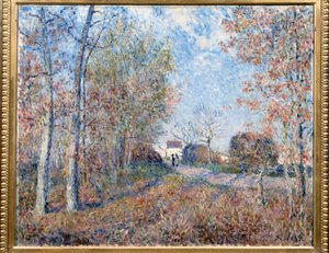 Een hoek van het bos met Sablons of de weg naar de rand van het bos (bosrand van Fontainebleau, nabij Moret-sur-Loing) door Alfred Sisley